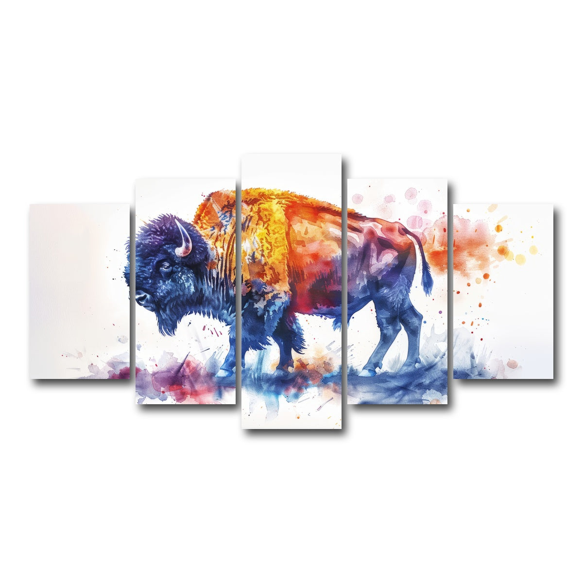 AUTO-MOCKUP WHITE | Vivid watercolor bison | 5 Piece | Gallery Wrap Canvas | group=5_normal