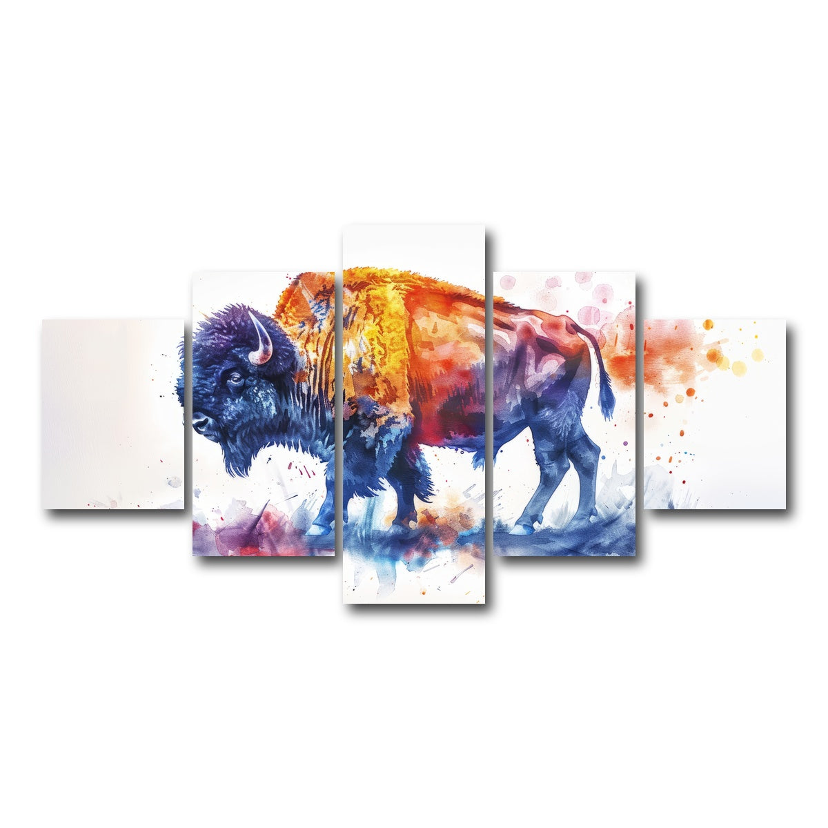 AUTO-MOCKUP WHITE | Vivid watercolor bison | 5 Piece | Gallery Wrap Canvas | group=5_short