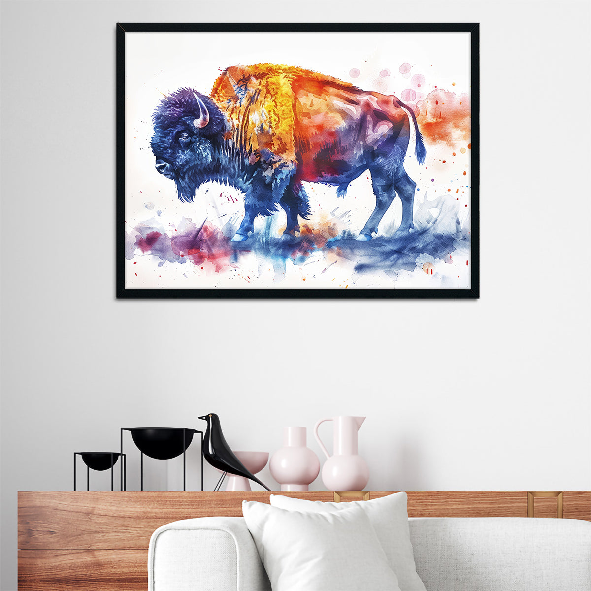 Vivid Watercolor Bison Wall Art