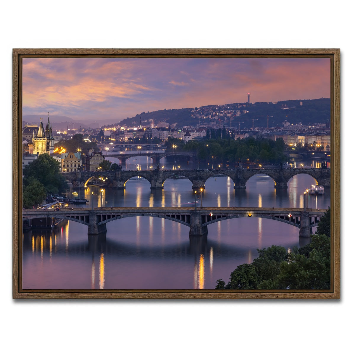 AUTO-MOCKUP WHITE | Vltava Bridges in Prague | 1 Piece | Walnut Framed Canvas | group=4x3