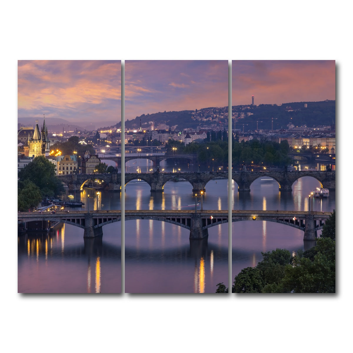 AUTO-MOCKUP WHITE | Vltava Bridges in Prague | 3 Piece | Gallery Wrap Canvas | group=8x18