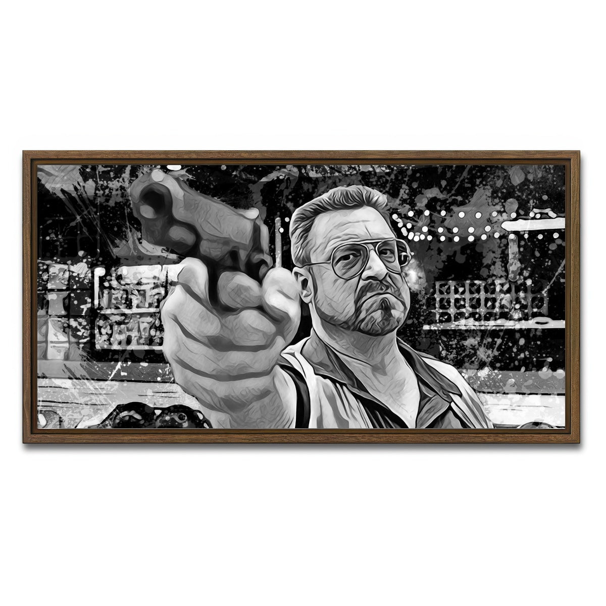 AUTO-MOCKUP WHITE | Walter Sobchak Grayscale | 1 Piece | Walnut Framed Canvas | group=2x1