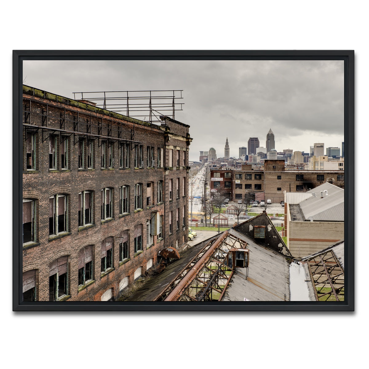 AUTO-MOCKUP WHITE | Warner & Swasey Overlooking Cleveland | 1 Piece | Black Framed Canvas | group=4x3