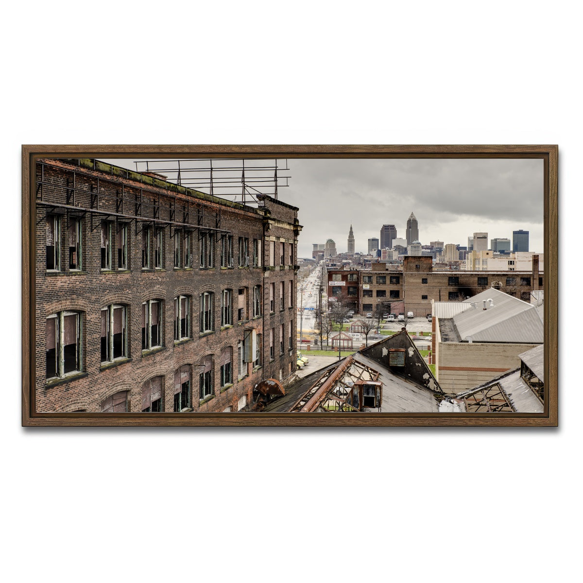 AUTO-MOCKUP WHITE | Warner & Swasey Overlooking Cleveland | 1 Piece | Walnut Framed Canvas | group=2x1