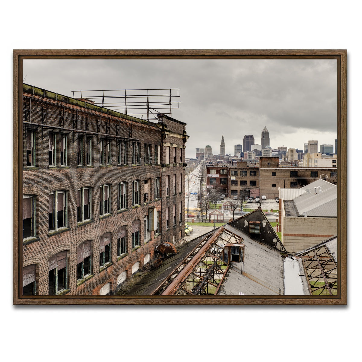 AUTO-MOCKUP WHITE | Warner & Swasey Overlooking Cleveland | 1 Piece | Walnut Framed Canvas | group=4x3