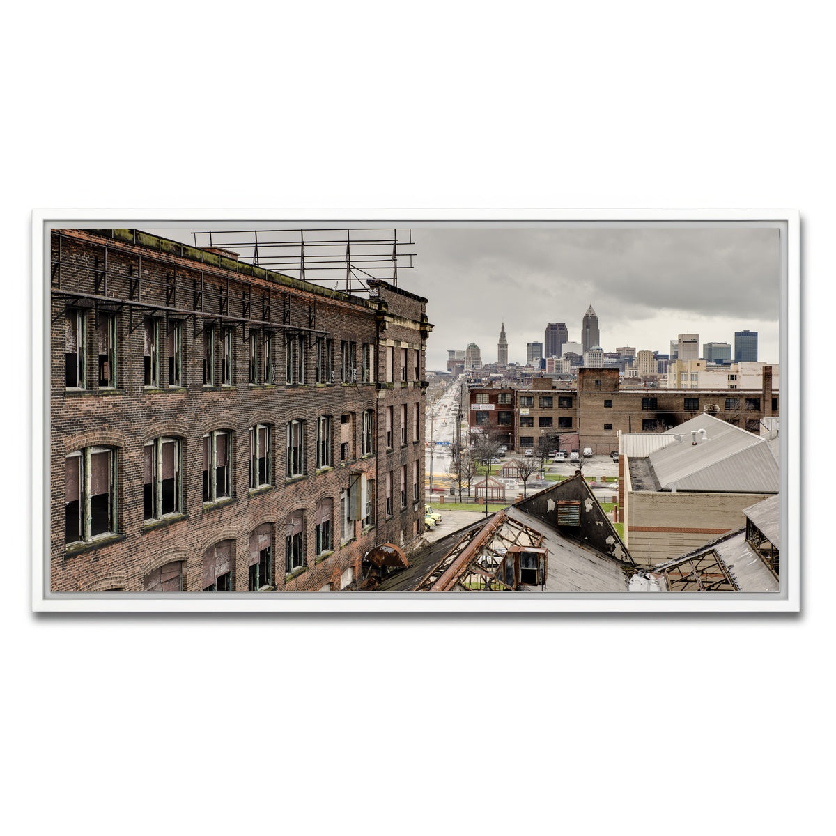 AUTO-MOCKUP WHITE | Warner & Swasey Overlooking Cleveland | 1 Piece | White Framed Canvas | group=2x1