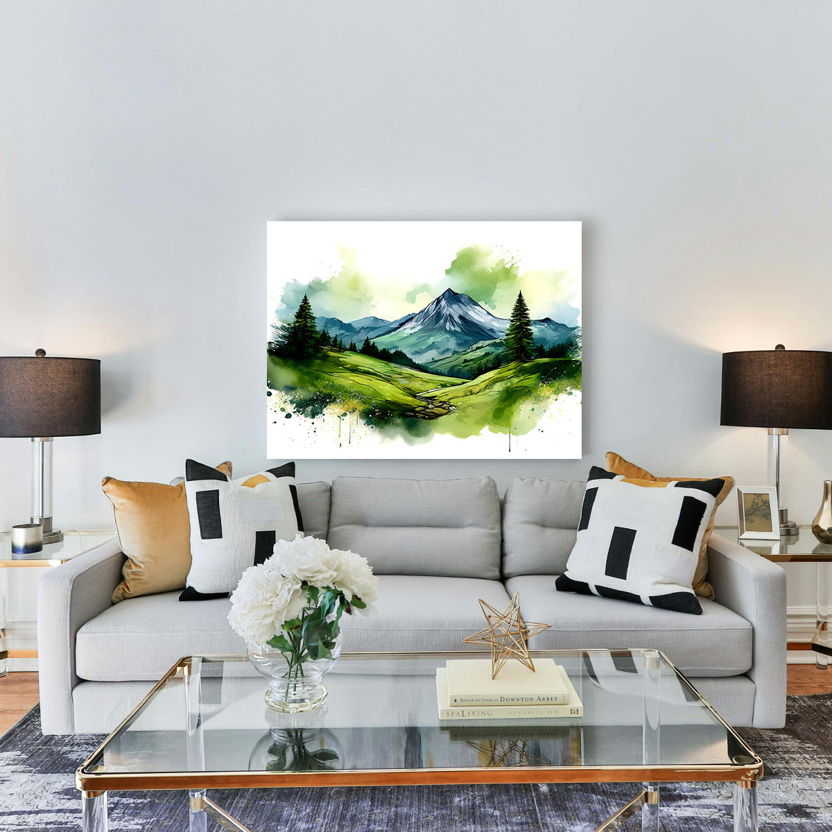 Water Color Green Mountain Wall Art