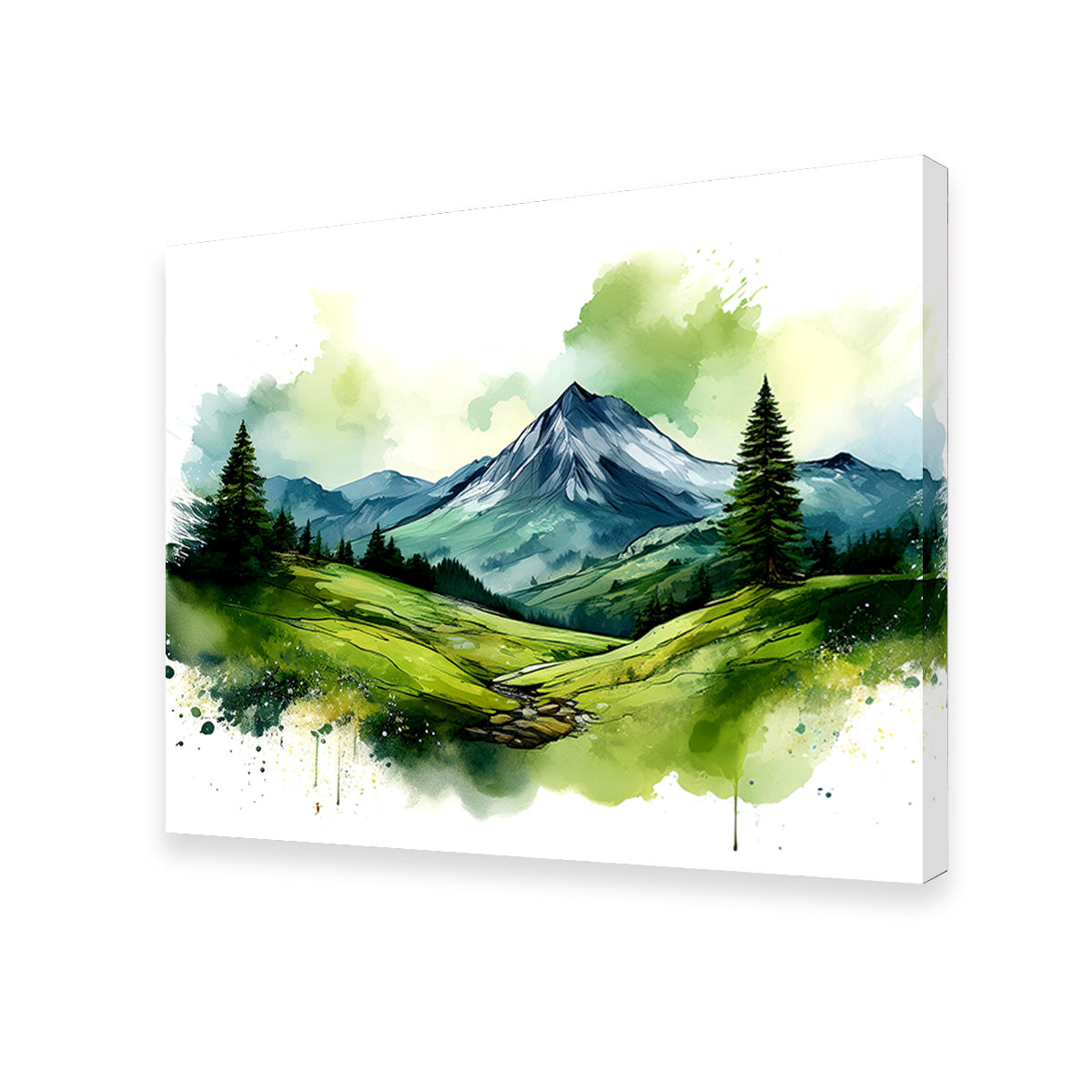 Water Color Green Mountain Wall Art