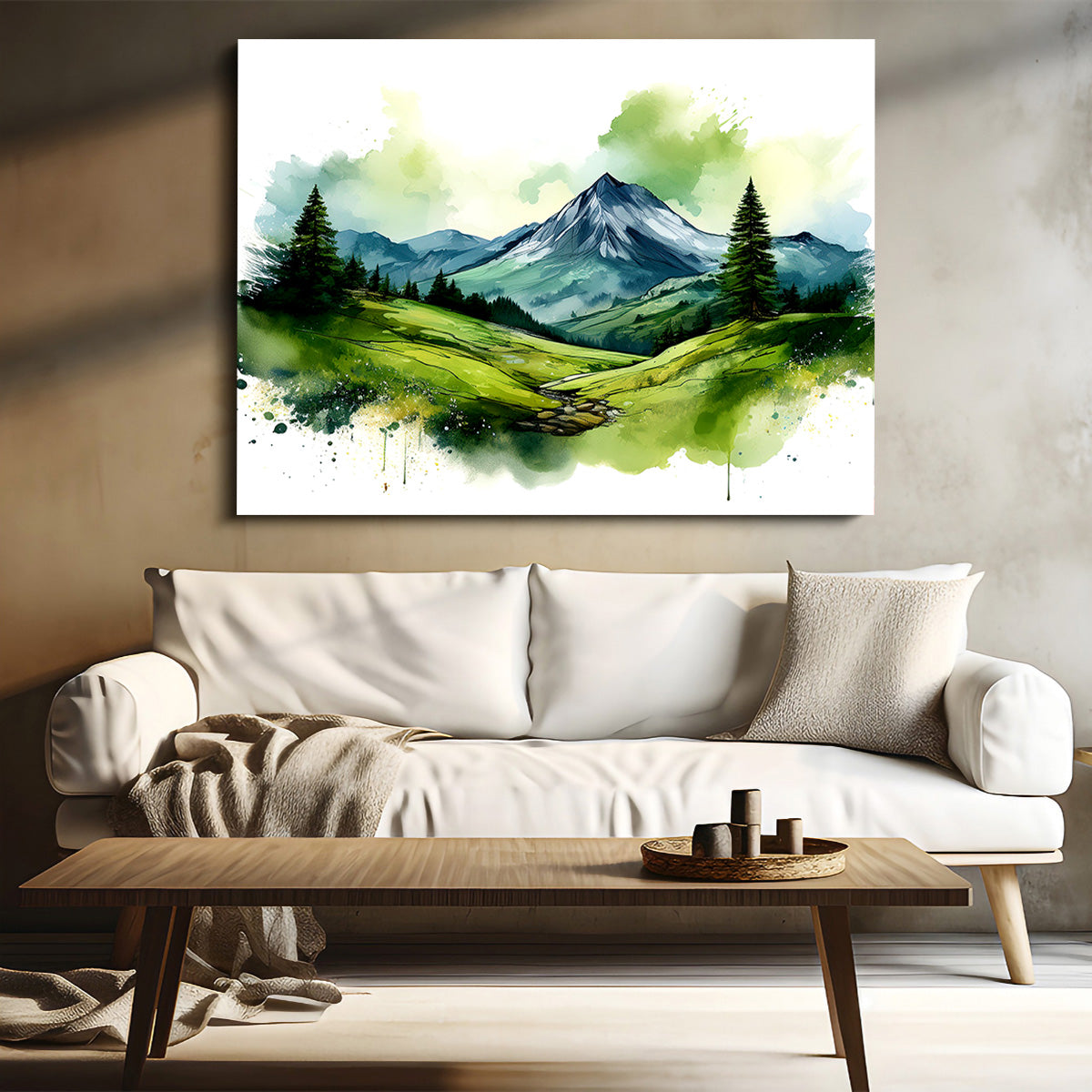 Water Color Green Mountain Wall Art