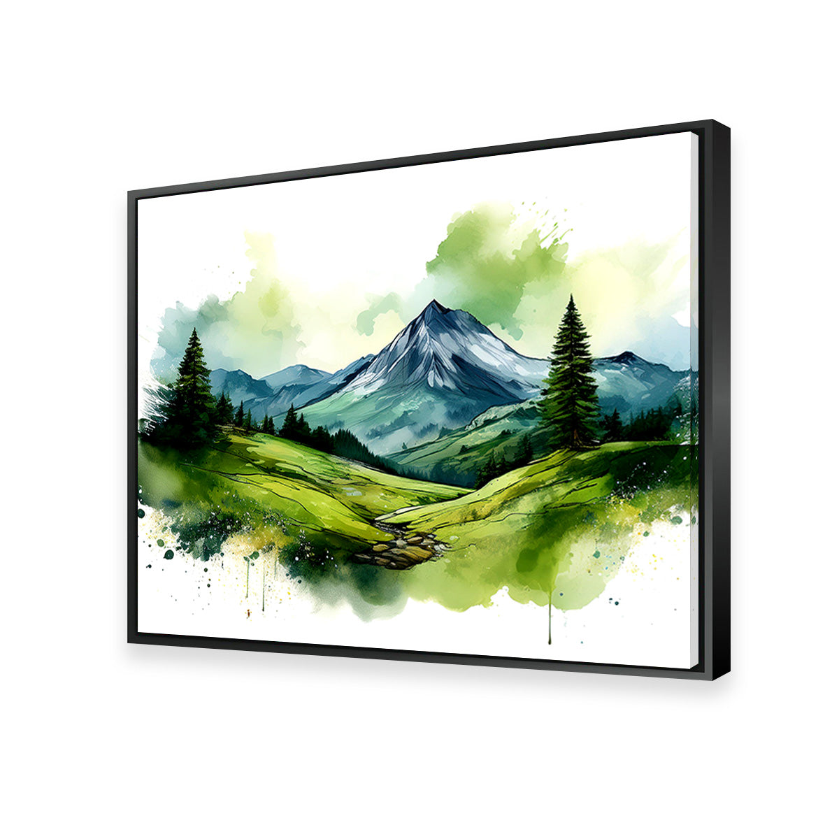 Water Color Green Mountain Wall Art