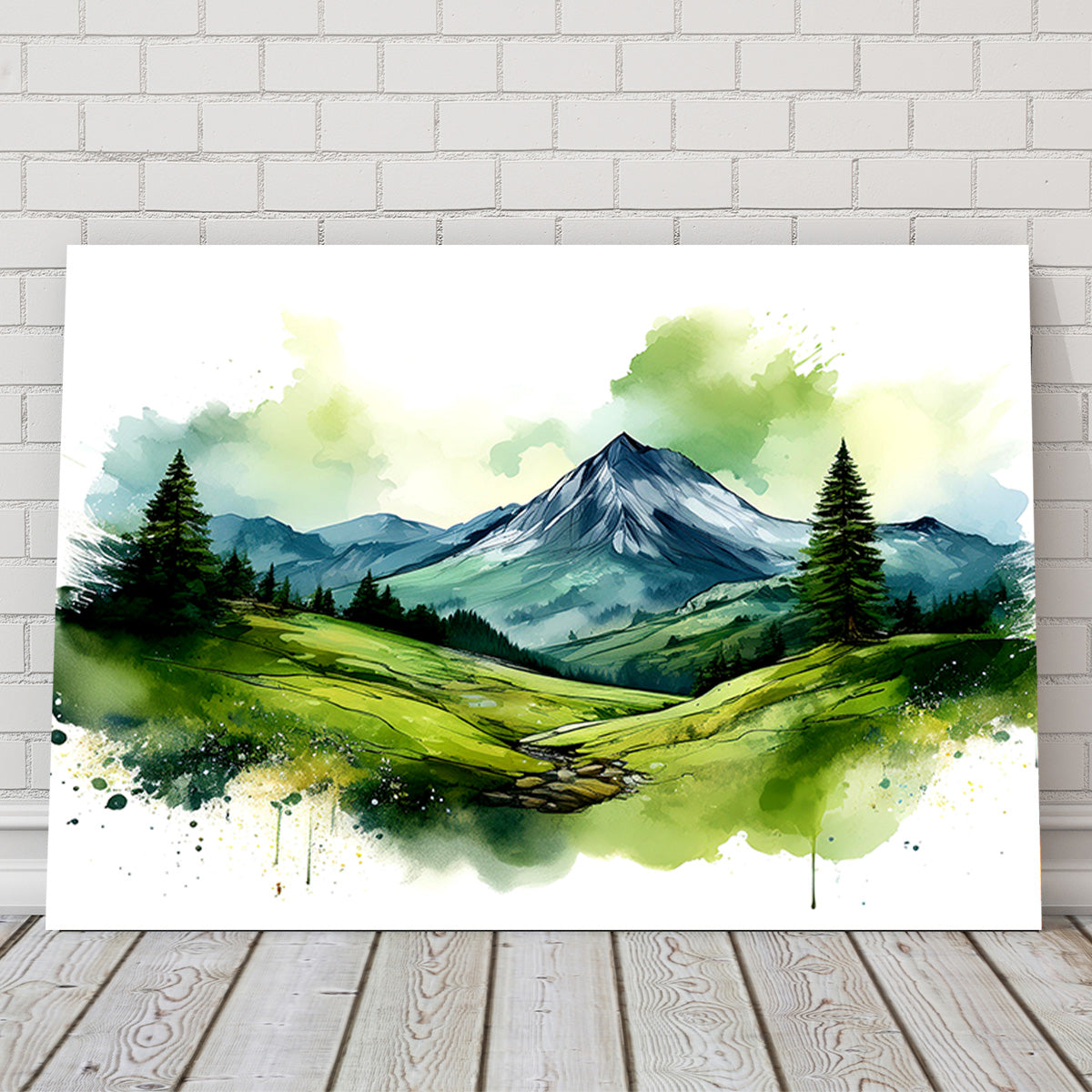 Water Color Green Mountain Wall Art