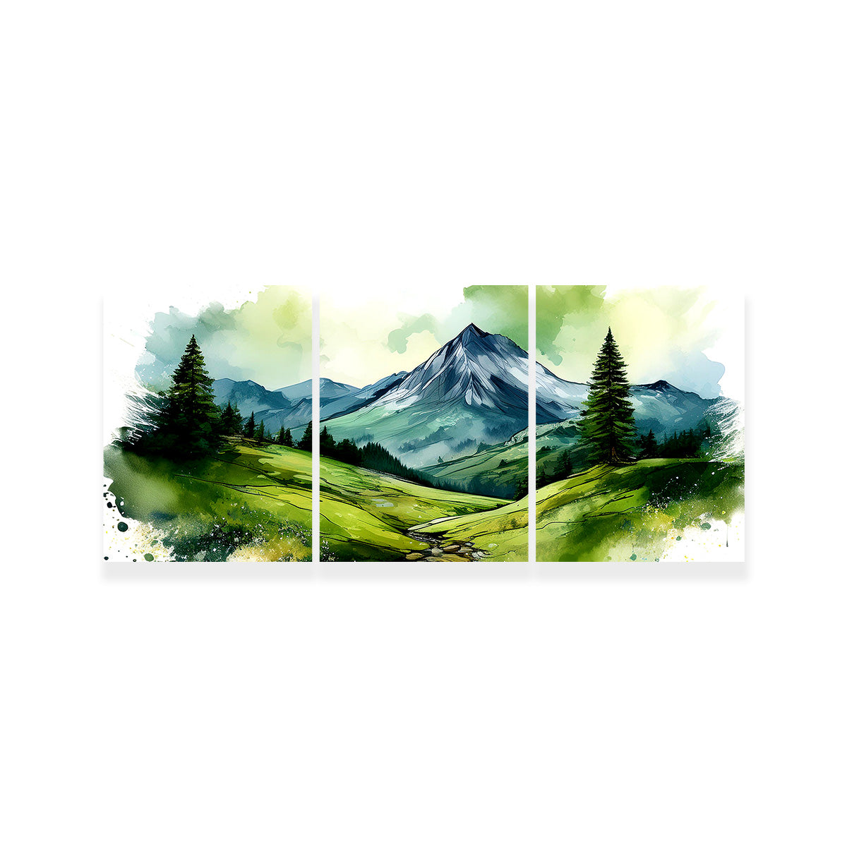 Water Color Green Mountain Wall Art