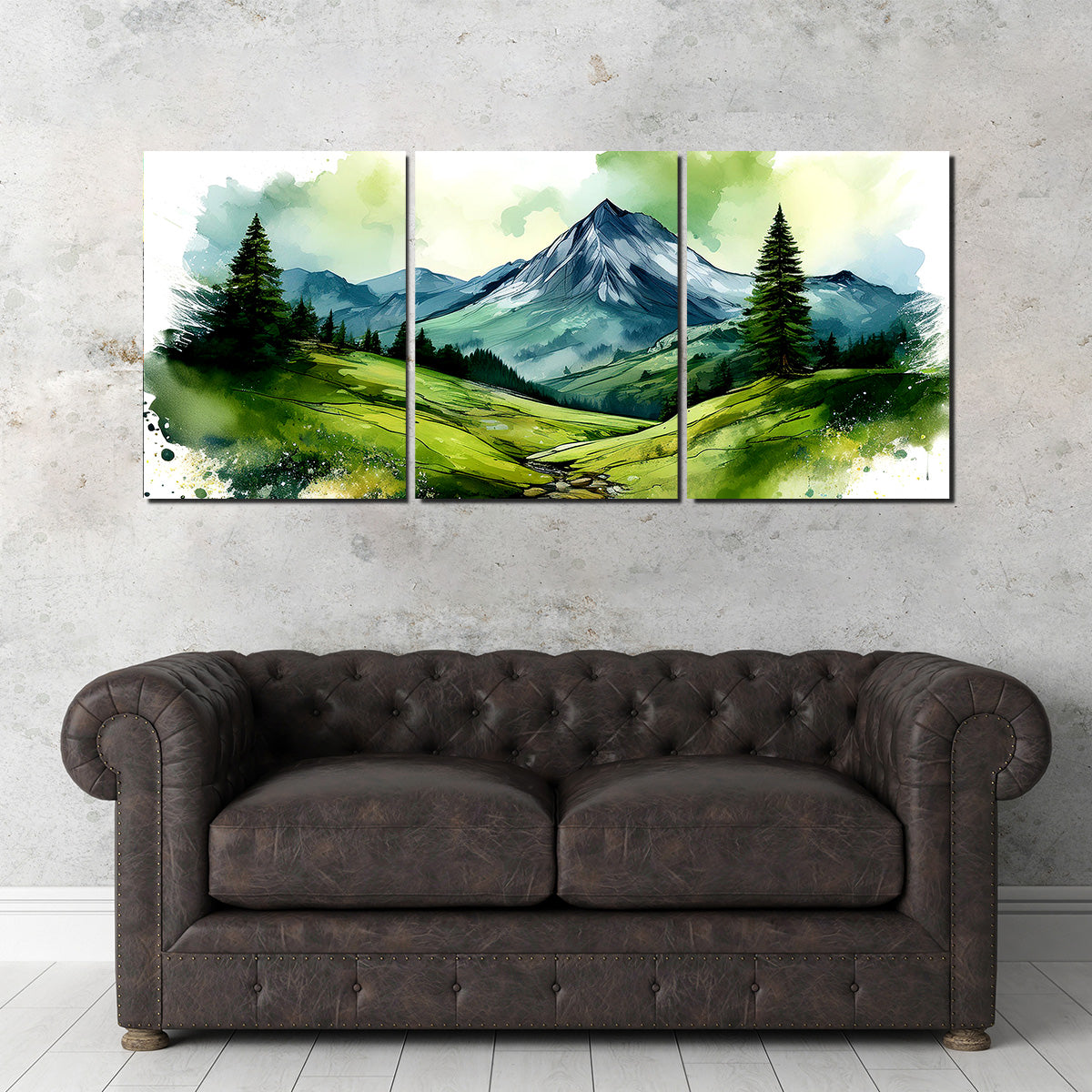 Water Color Green Mountain Wall Art