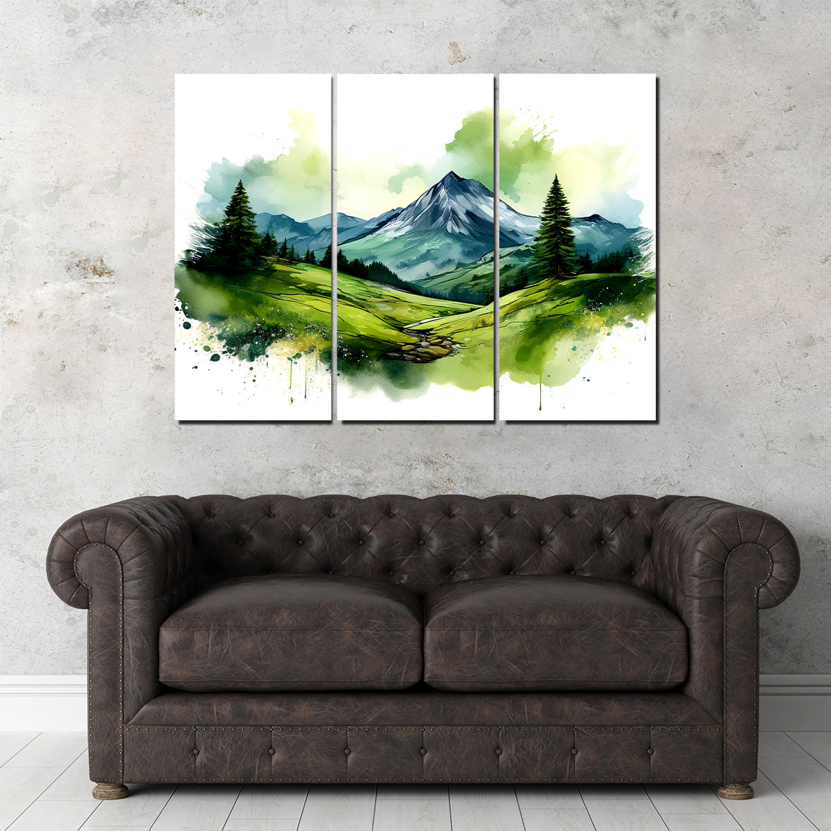 Water Color Green Mountain Wall Art