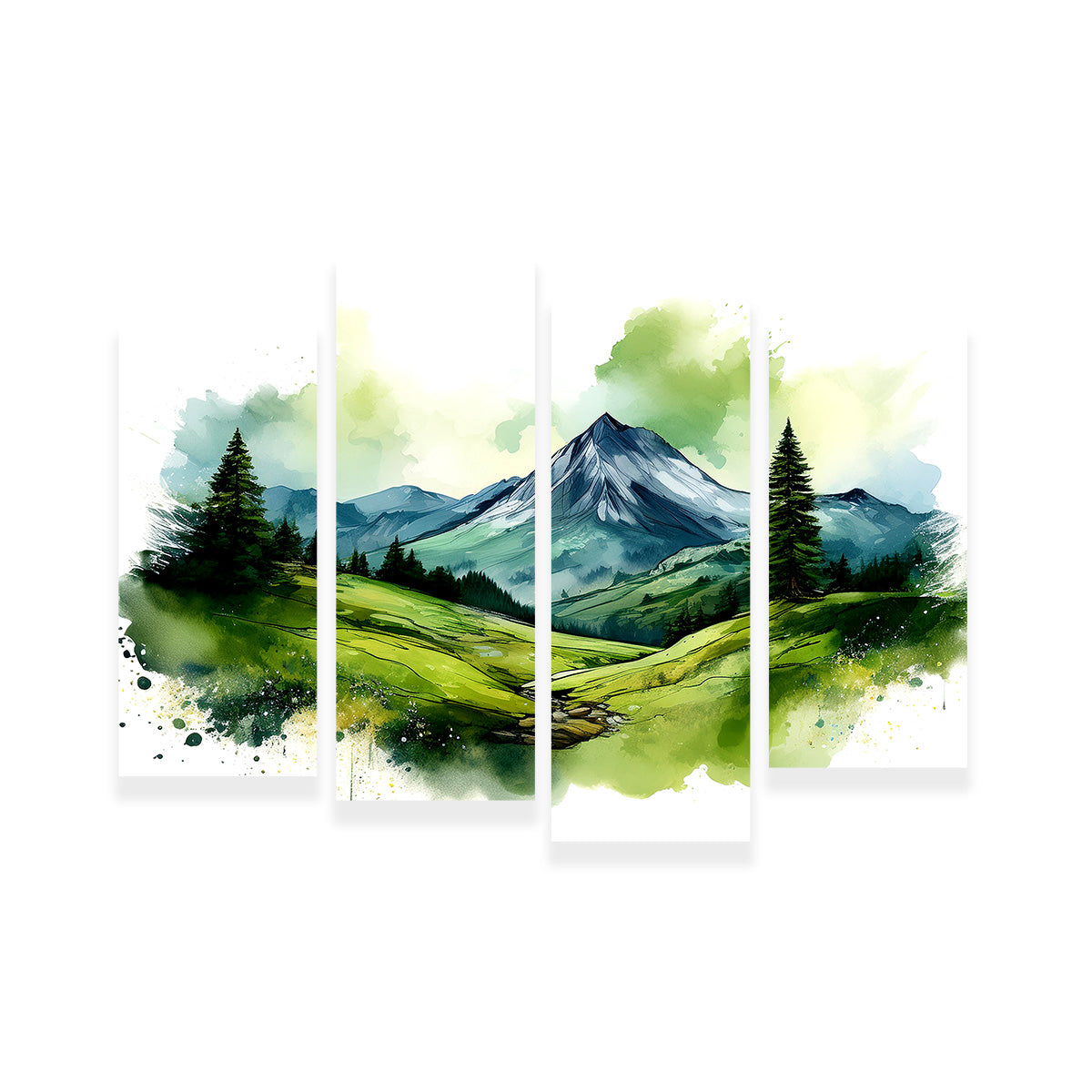 Water Color Green Mountain Wall Art