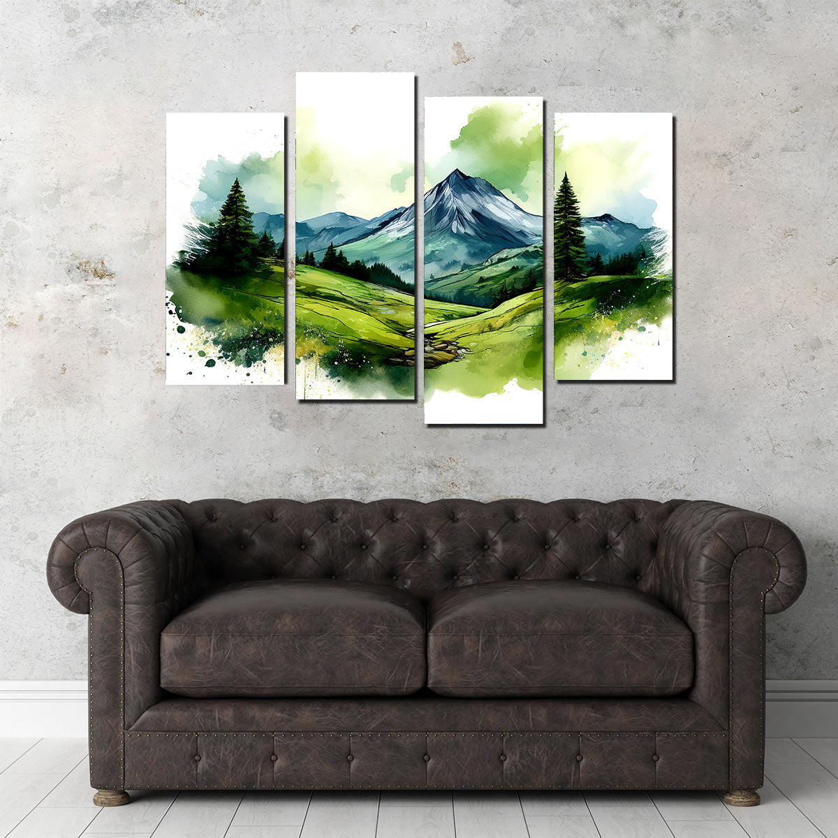 Water Color Green Mountain Wall Art