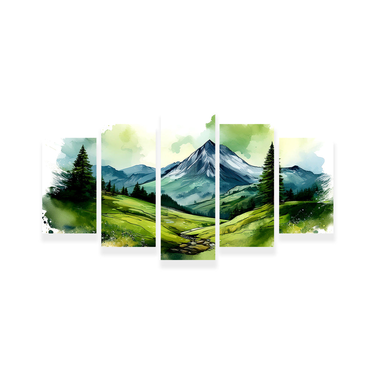 Water Color Green Mountain Wall Art