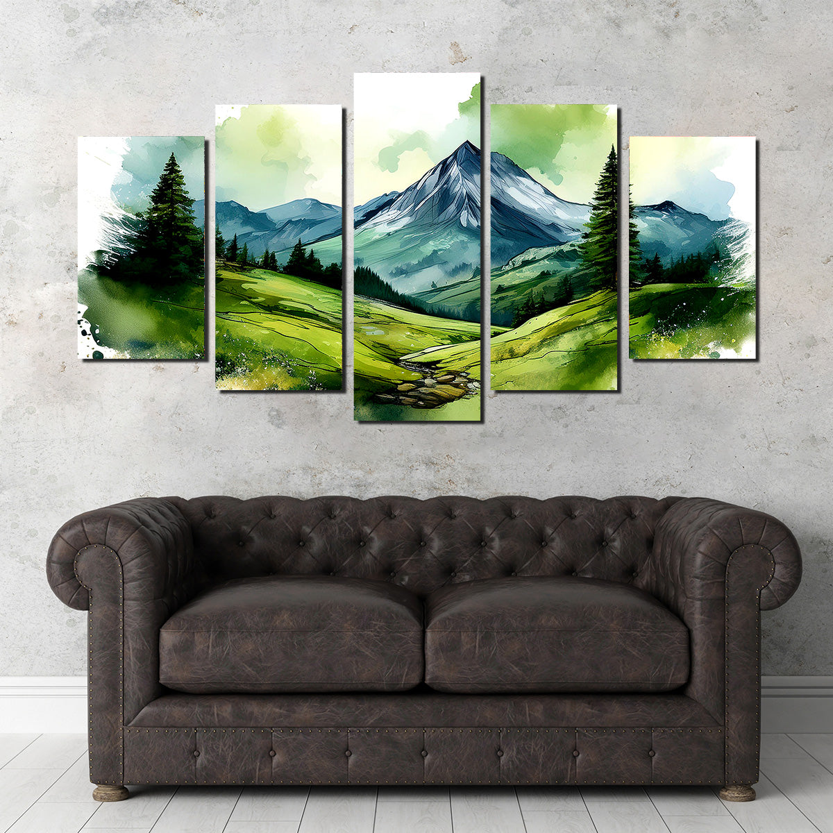 Water Color Green Mountain Wall Art