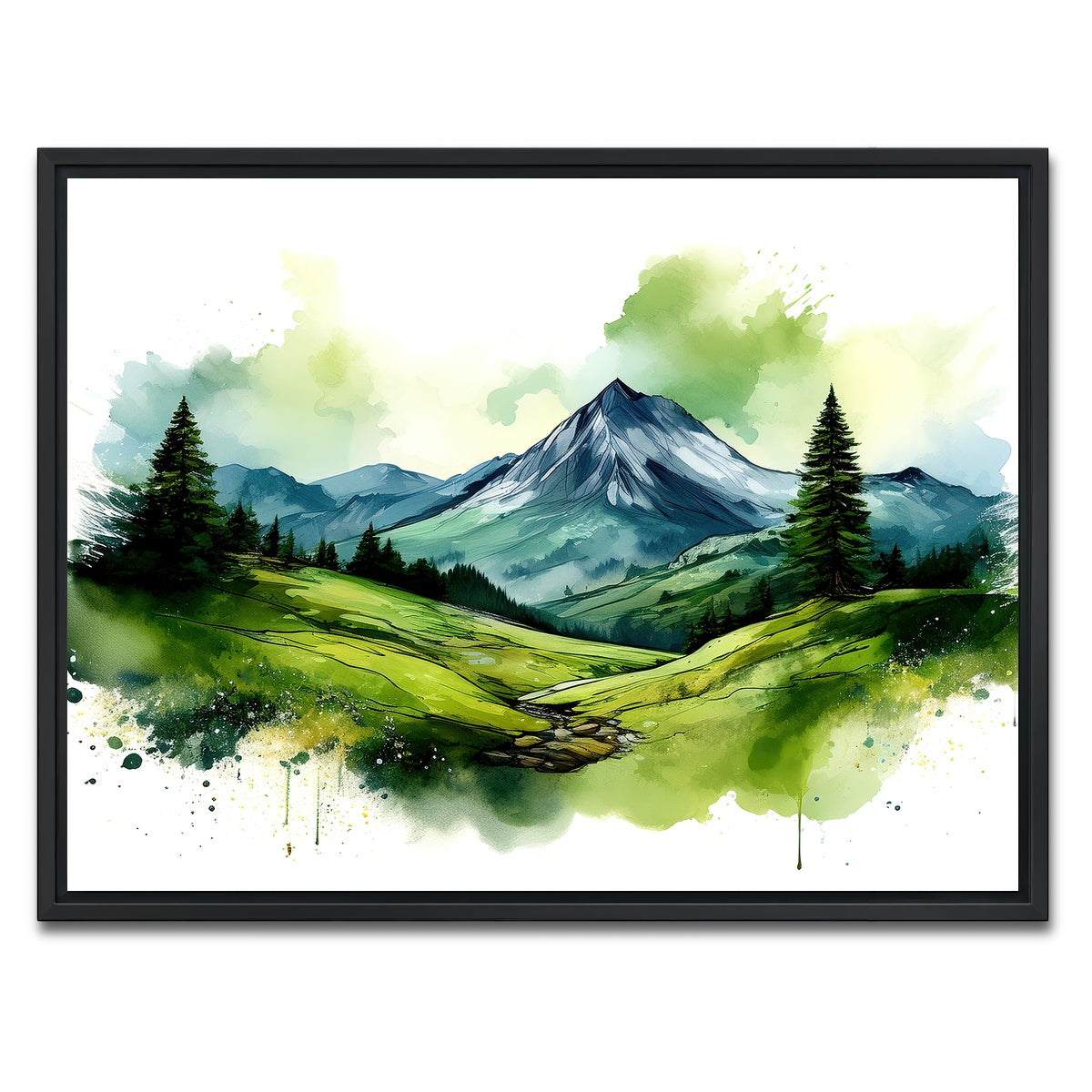 AUTO-MOCKUP WHITE | Water Color Green Mountain | 1 Piece | Black Framed Canvas | group=4x3