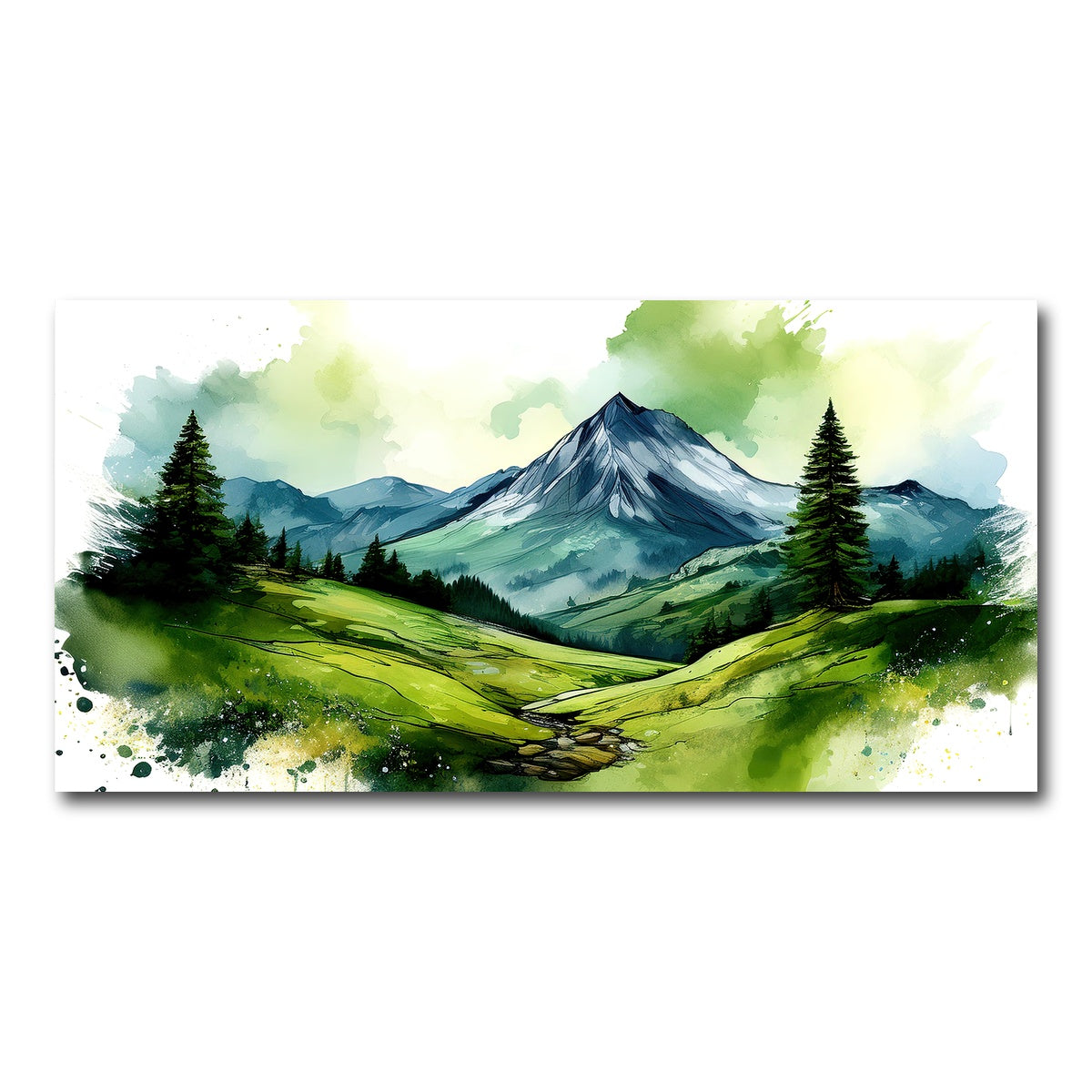 AUTO-MOCKUP WHITE | Water Color Green Mountain | 1 Piece | Gallery Wrap Canvas | group=2x1