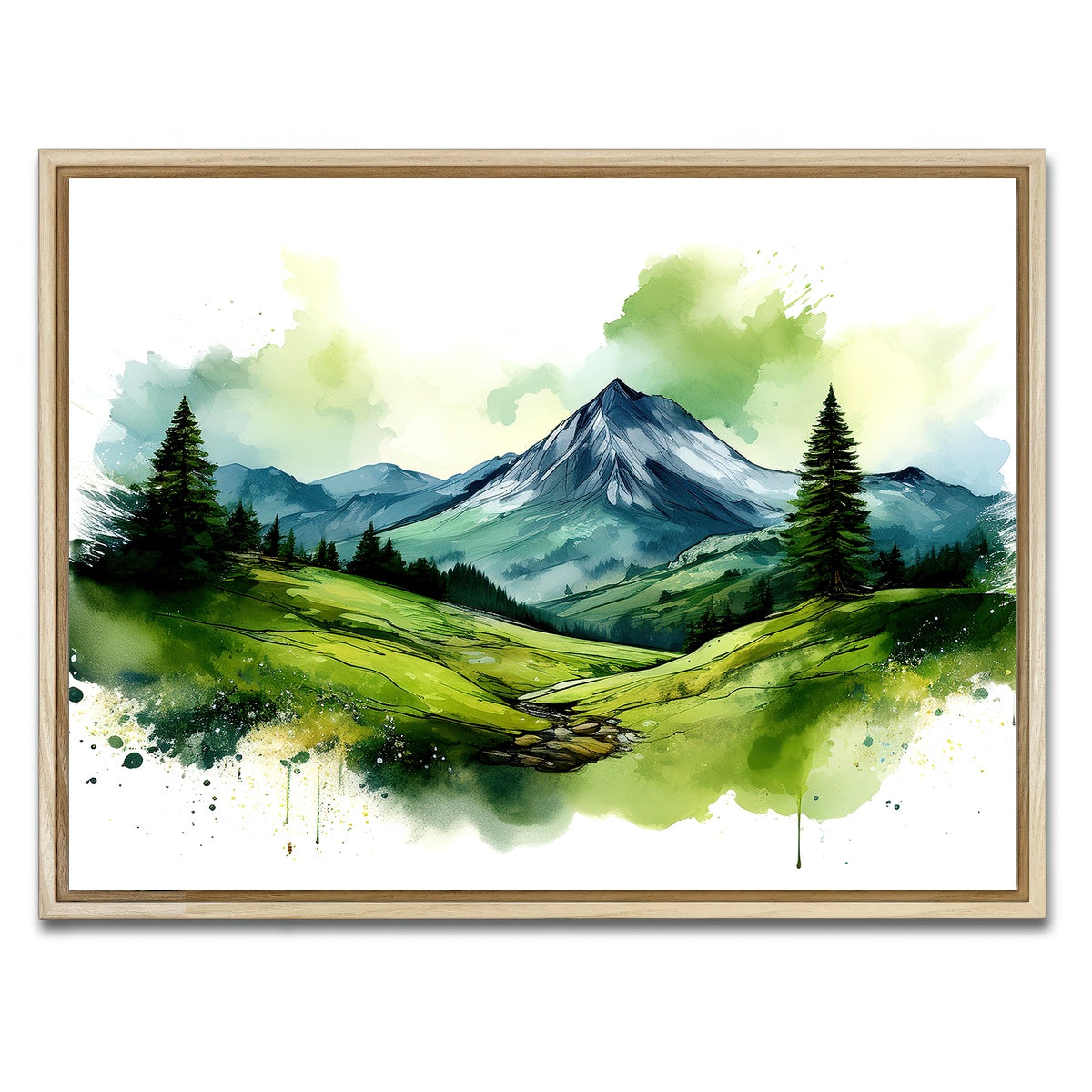 AUTO-MOCKUP WHITE | Water Color Green Mountain | 1 Piece | Natural Framed Canvas | group=4x3