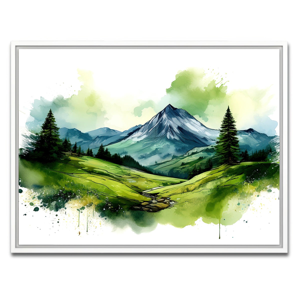 AUTO-MOCKUP WHITE | Water Color Green Mountain | 1 Piece | White Framed Canvas | group=4x3
