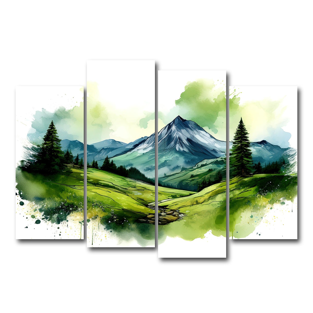 AUTO-MOCKUP WHITE | Water Color Green Mountain | 4 Piece | Gallery Wrap Canvas | group=4_normal