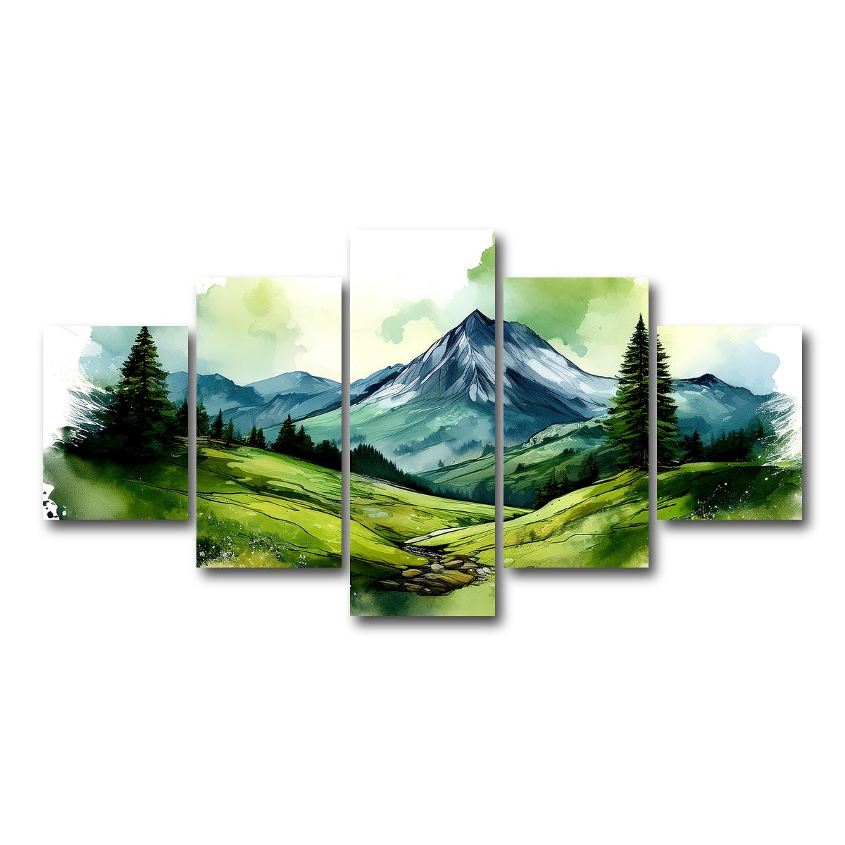 AUTO-MOCKUP WHITE | Water Color Green Mountain | 5 Piece | Gallery Wrap Canvas | group=5_short