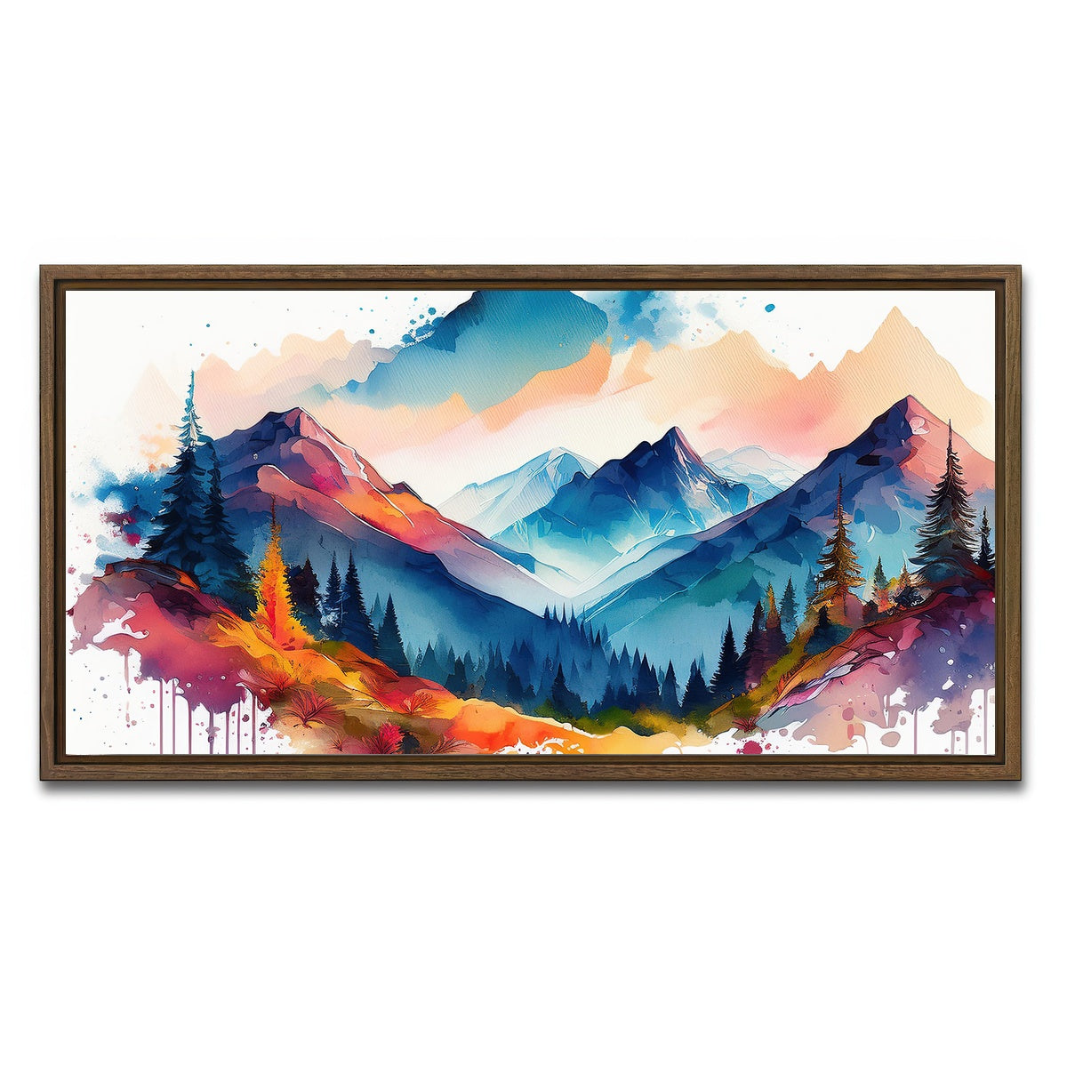 AUTO-MOCKUP WHITE | Water Color Mountain | 1 Piece | Walnut Framed Canvas | group=2x1