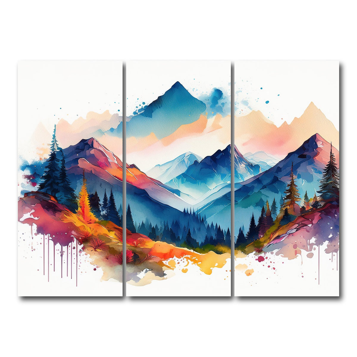 AUTO-MOCKUP WHITE | Water Color Mountain | 3 Piece | Gallery Wrap Canvas | group=8x18