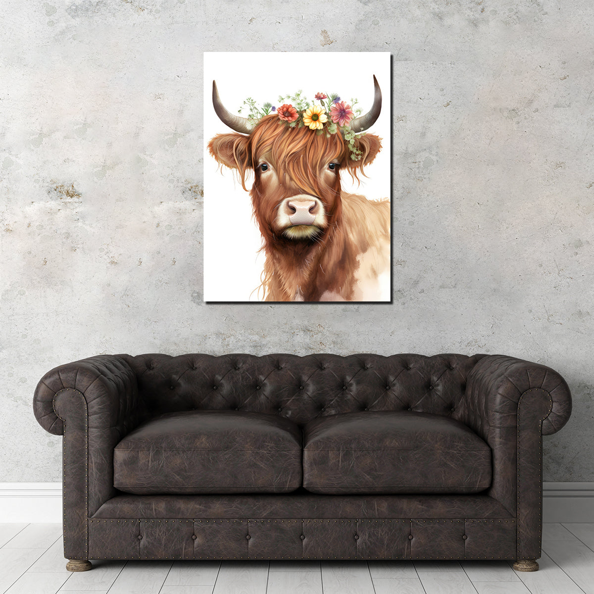 Watercolor Scottish Highland Cow Wall Art