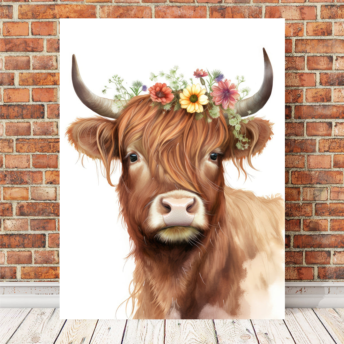 Watercolor Scottish Highland Cow Wall Art