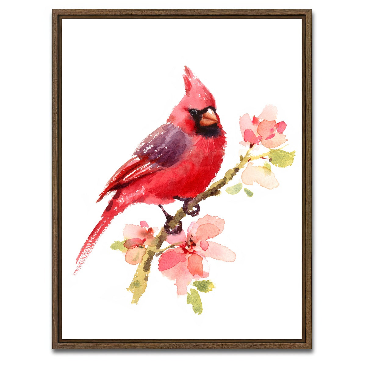 AUTO-MOCKUP WHITE | Watercolor Cardinal | 1 Piece | Walnut Framed Canvas | group=3x4