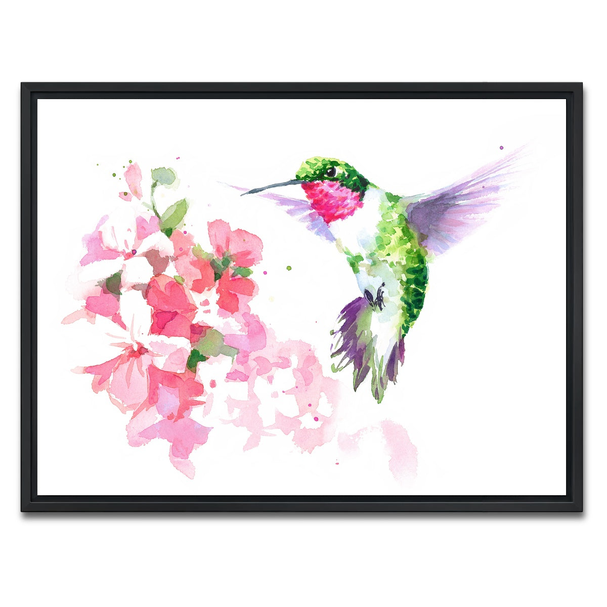 AUTO-MOCKUP WHITE | Watercolor Hummingbird | 1 Piece | Black Framed Canvas | group=4x3