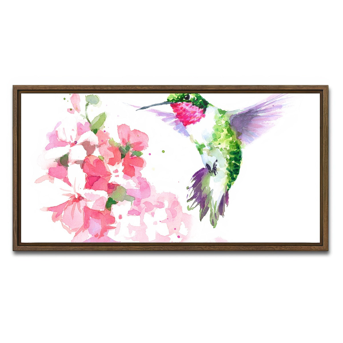AUTO-MOCKUP WHITE | Watercolor Hummingbird | 1 Piece | Walnut Framed Canvas | group=2x1