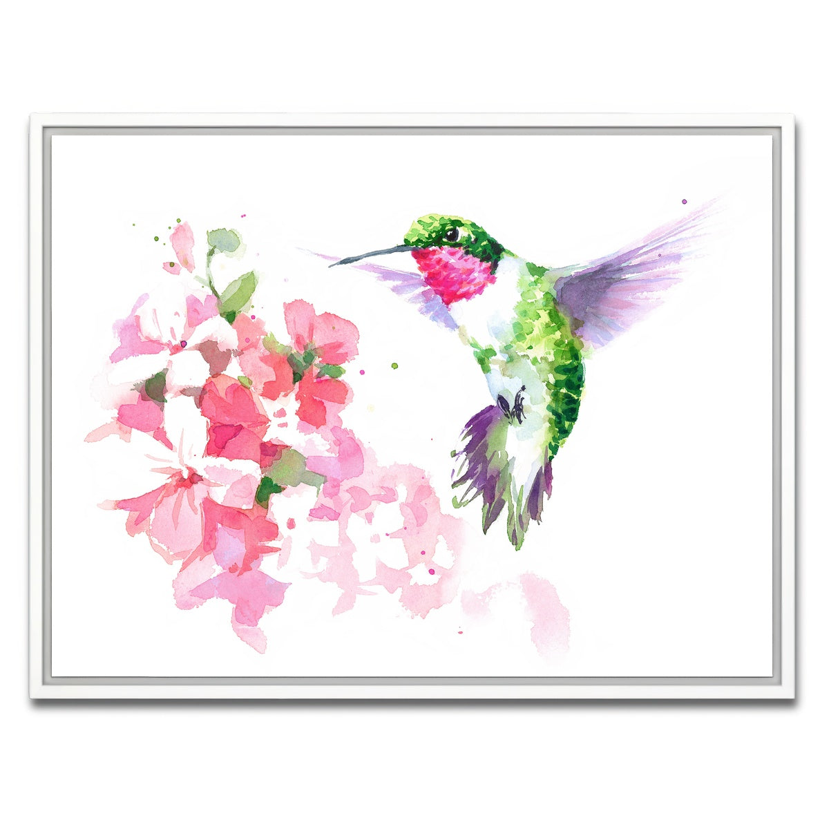 AUTO-MOCKUP WHITE | Watercolor Hummingbird | 1 Piece | White Framed Canvas | group=4x3