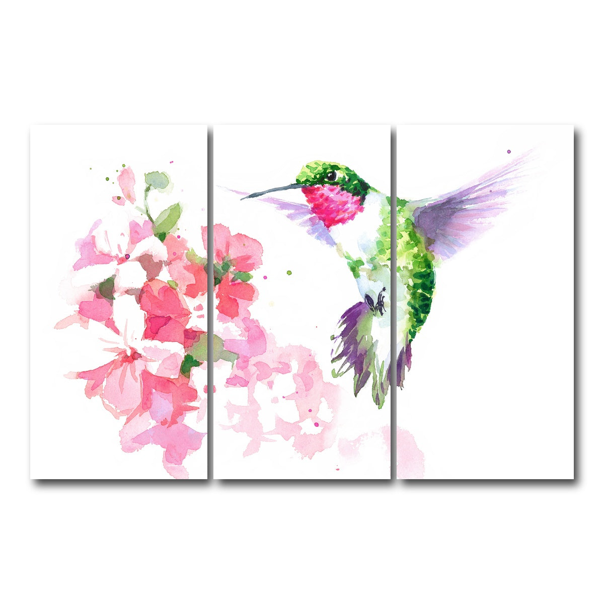 AUTO-MOCKUP WHITE | Watercolor Hummingbird | 3 Piece | Gallery Wrap Canvas | group=12x24
