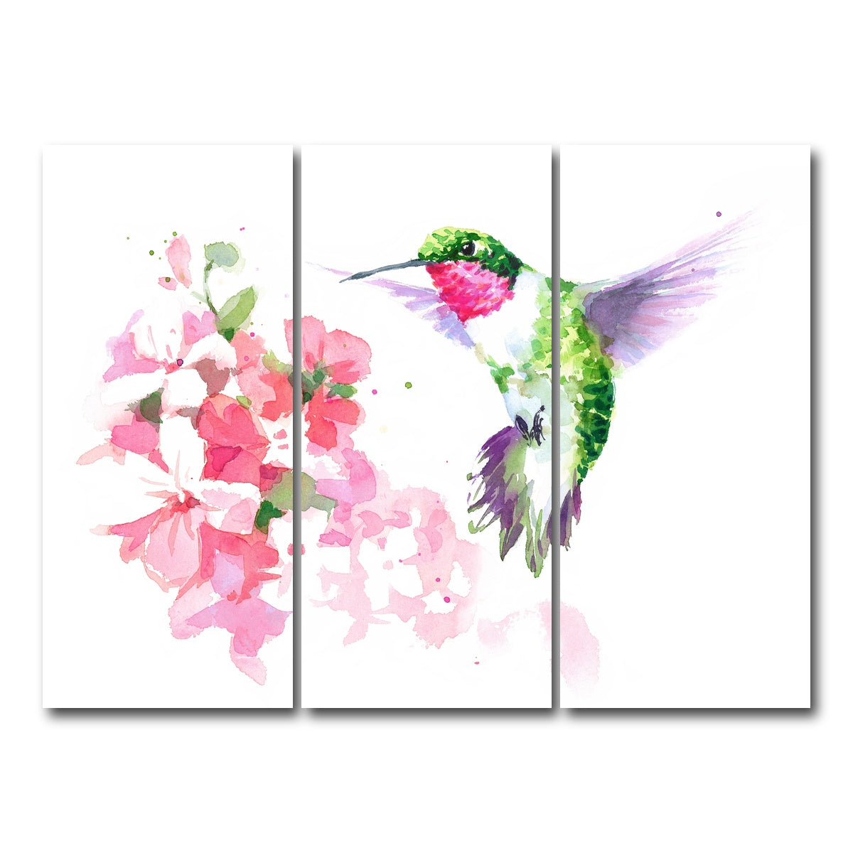 AUTO-MOCKUP WHITE | Watercolor Hummingbird | 3 Piece | Gallery Wrap Canvas | group=8x18