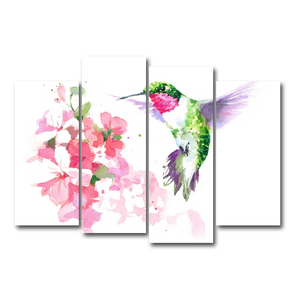 AUTO-MOCKUP WHITE | Watercolor Hummingbird | 4 Piece | Gallery Wrap Canvas | group=4_normal
