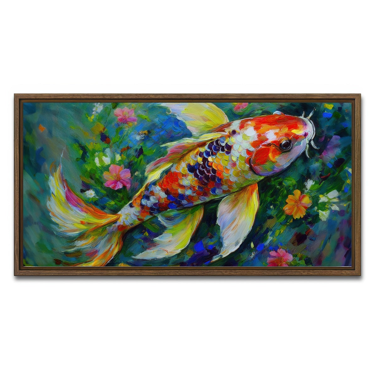 AUTO-MOCKUP WHITE | Watercolor Koi Fish | 1 Piece | Walnut Framed Canvas | group=2x1