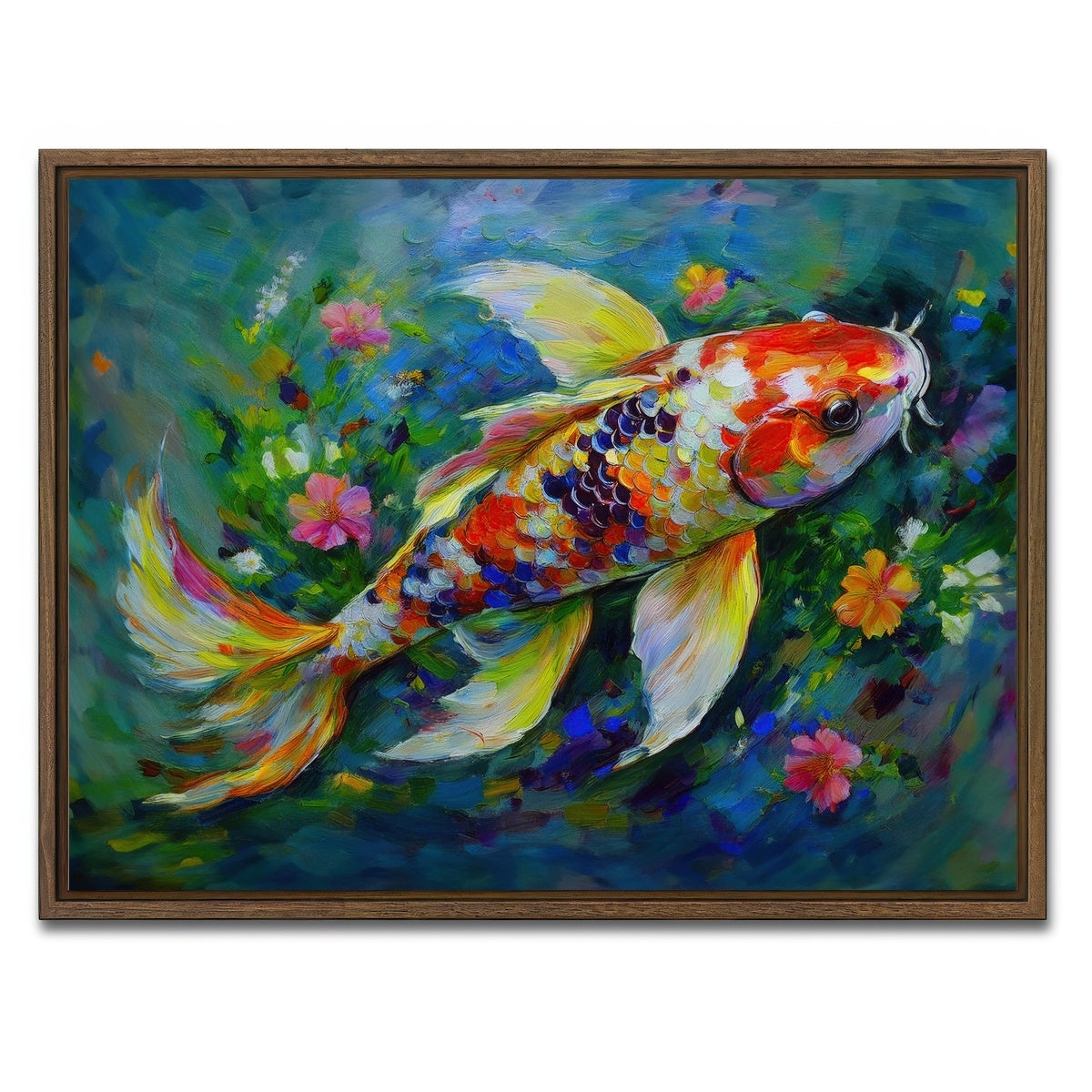 AUTO-MOCKUP WHITE | Watercolor Koi Fish | 1 Piece | Walnut Framed Canvas | group=4x3