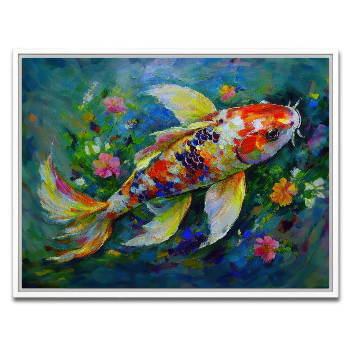 AUTO-MOCKUP WHITE | Watercolor Koi Fish | 1 Piece | White Framed Canvas | group=4x3