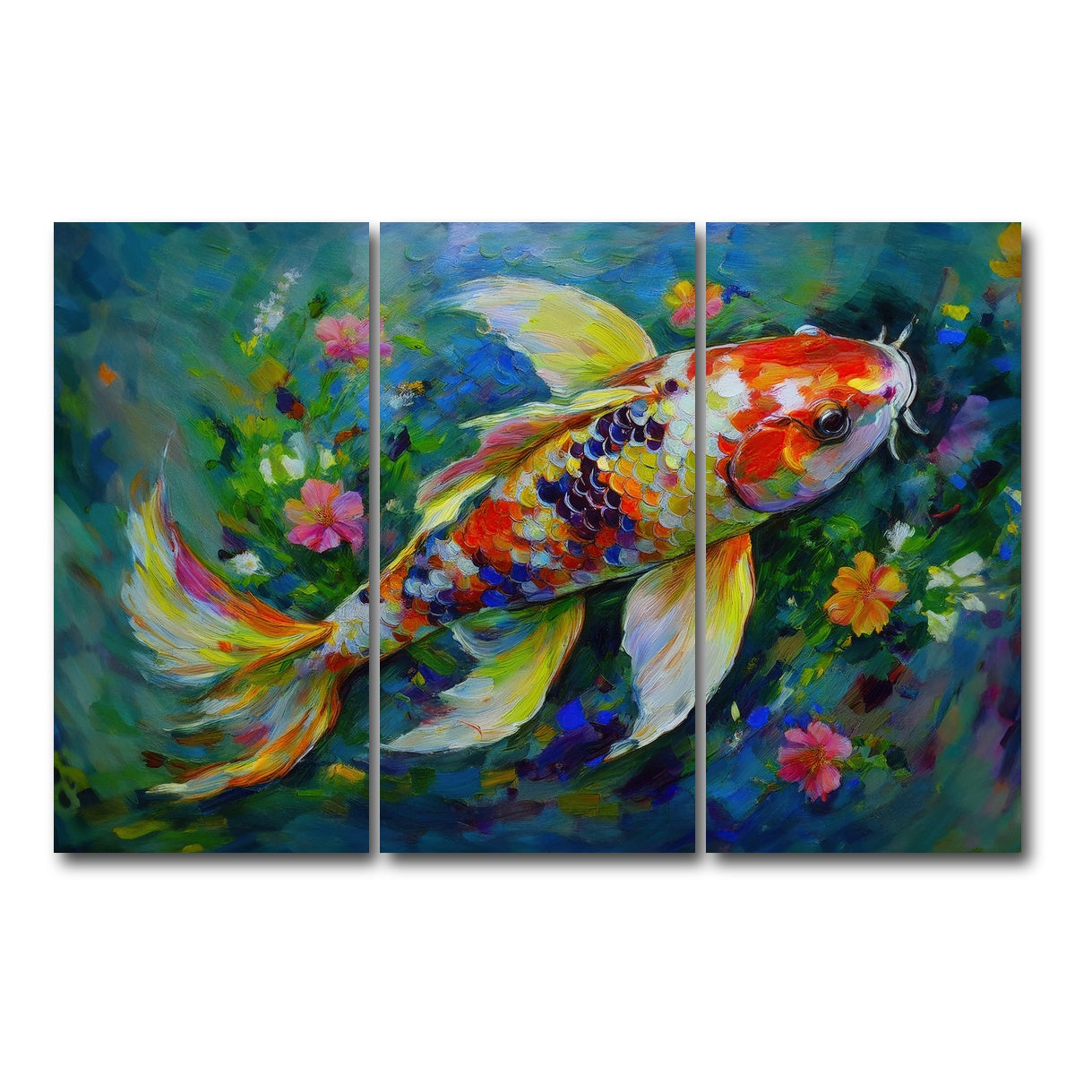 AUTO-MOCKUP WHITE | Watercolor Koi Fish | 3 Piece | Gallery Wrap Canvas | group=12x24