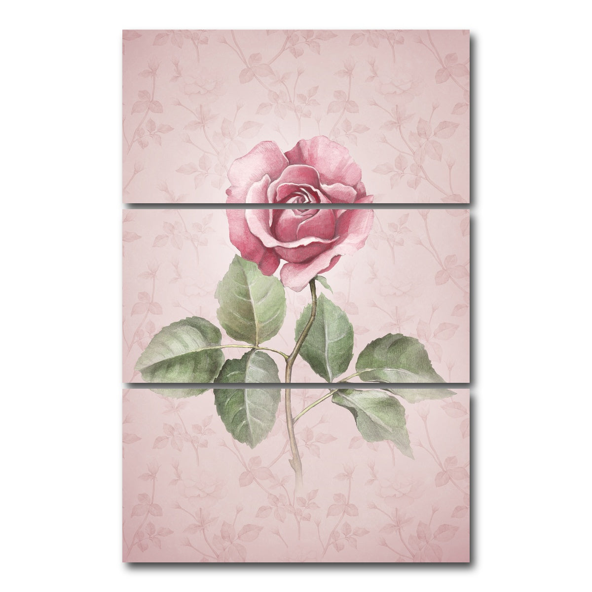 AUTO-MOCKUP WHITE | Watercolor Rose | 3 Piece | Gallery Wrap Canvas | group=12x24_stacked