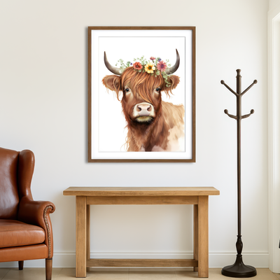 AUTO-MOCKUP ROOM | Watercolor Scottish Highland Cow Wall Art