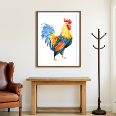 AUTO-MOCKUP ROOM | Watercolor rooster Wall Art
