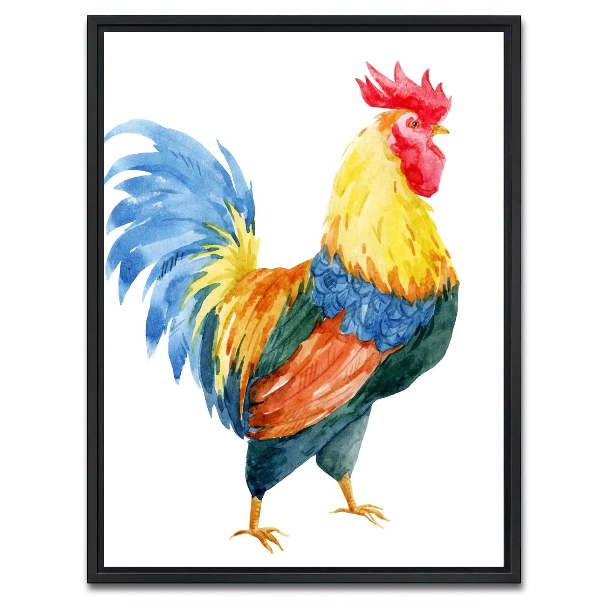 AUTO-MOCKUP WHITE | Watercolor rooster | 1 Piece | Black Framed Canvas | group=3x4