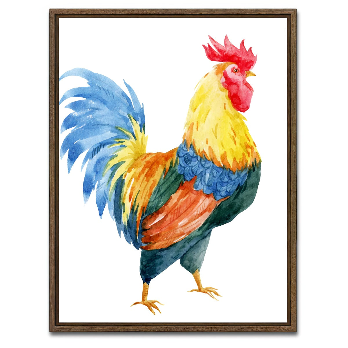 AUTO-MOCKUP WHITE | Watercolor rooster | 1 Piece | Walnut Framed Canvas | group=3x4