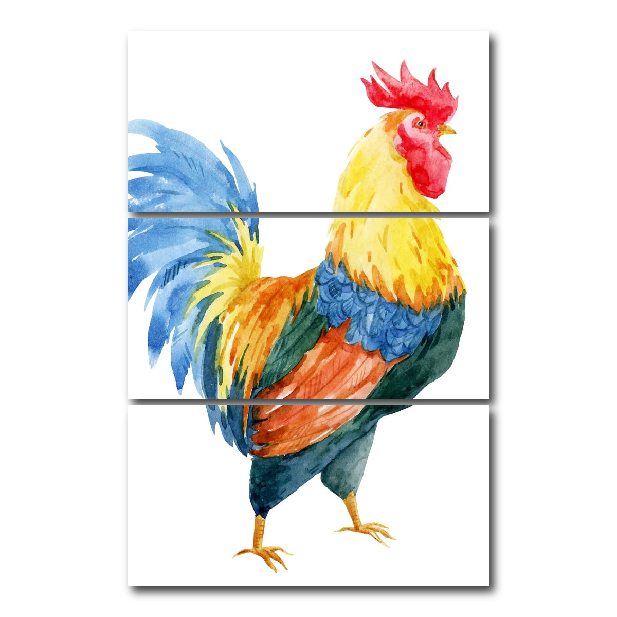 AUTO-MOCKUP WHITE | Watercolor rooster | 3 Piece | Gallery Wrap Canvas | group=12x24_stacked