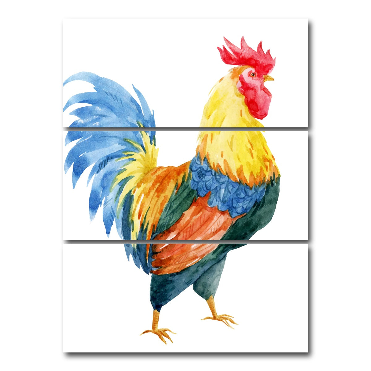 AUTO-MOCKUP WHITE | Watercolor rooster | 3 Piece | Gallery Wrap Canvas | group=8x18_stacked